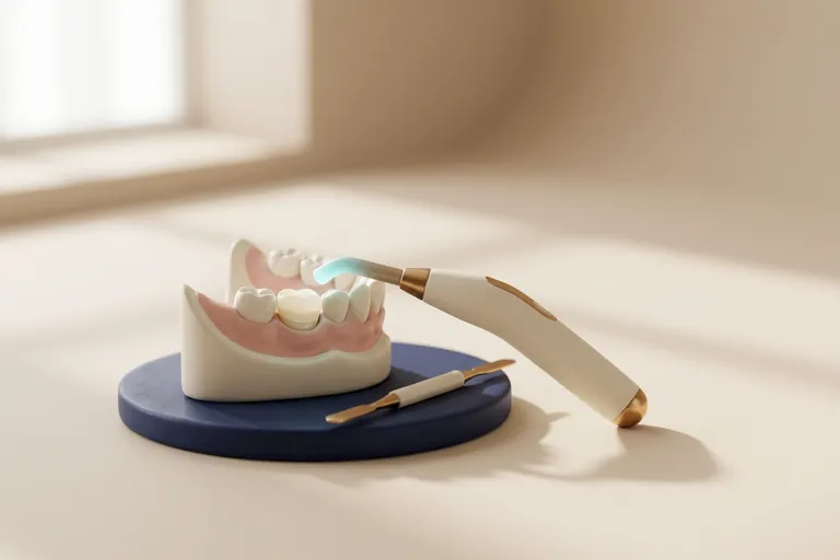 Diorama in miniatura dell'otturazione in composito: gli strati e la lampada