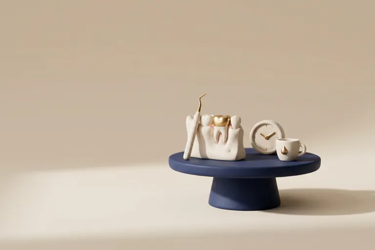 Diorama in miniatura del dente ricostruito e dei giorni dopo l'otturazione
