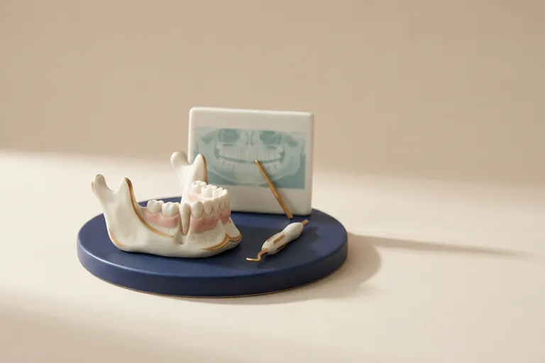 Diorama in miniatura della lettura della radiografia: la lastra con il profilo dei denti