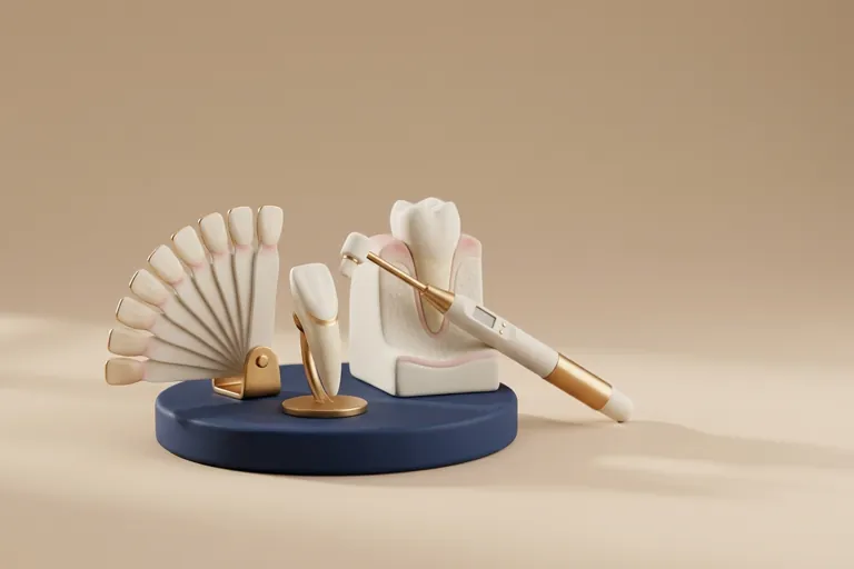 Diorama in miniatura della scelta del colore: la scala dei bianchi accanto al dente