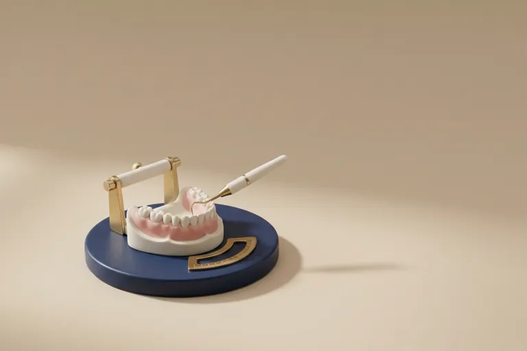 Diorama in miniatura della visita gnatologica: la mandibola sull'articolatore