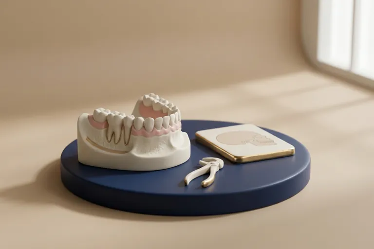 Diorama in miniatura dello studio del caso ortodontico: il tracciato e il calibro