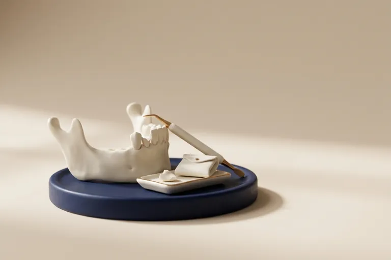 Diorama in miniatura del dente scheggiato con il frammento conservato